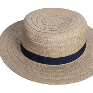 Hinge. natural straw boater hat womens OSFM adjustable fit